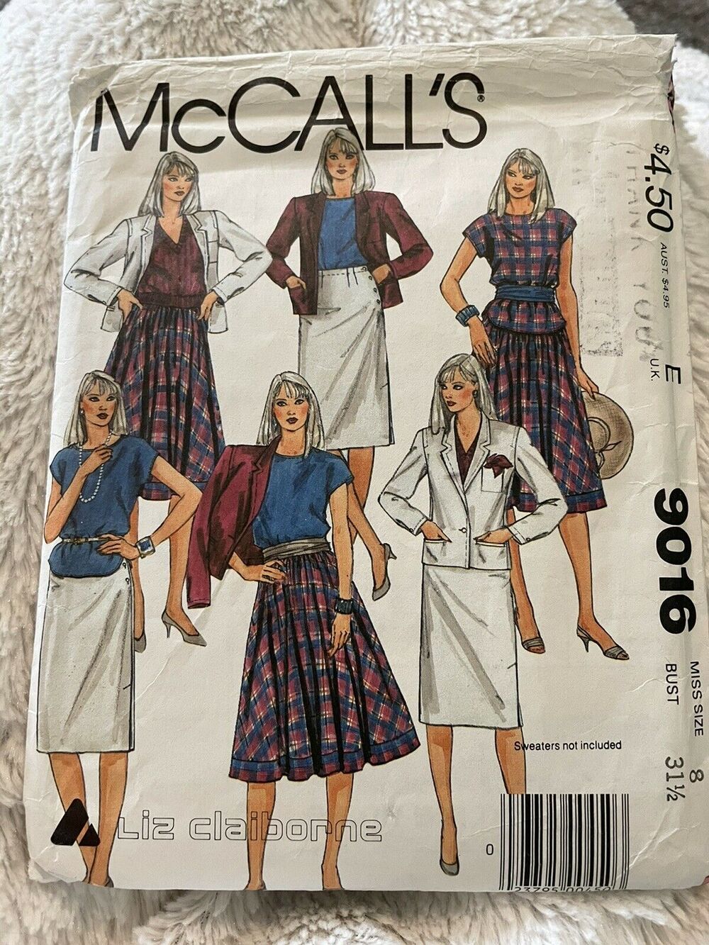 McCalls Pattern 9016, Jacket and Skirt Pattern, Liz Claiborne Wardrobe, Size 8